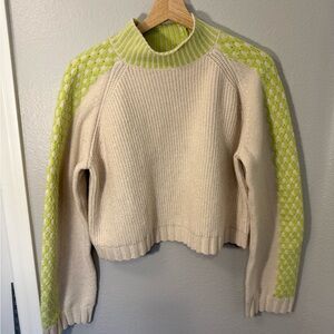 Wild Fable Cream and Lime Crop Turtleneck Sweater
